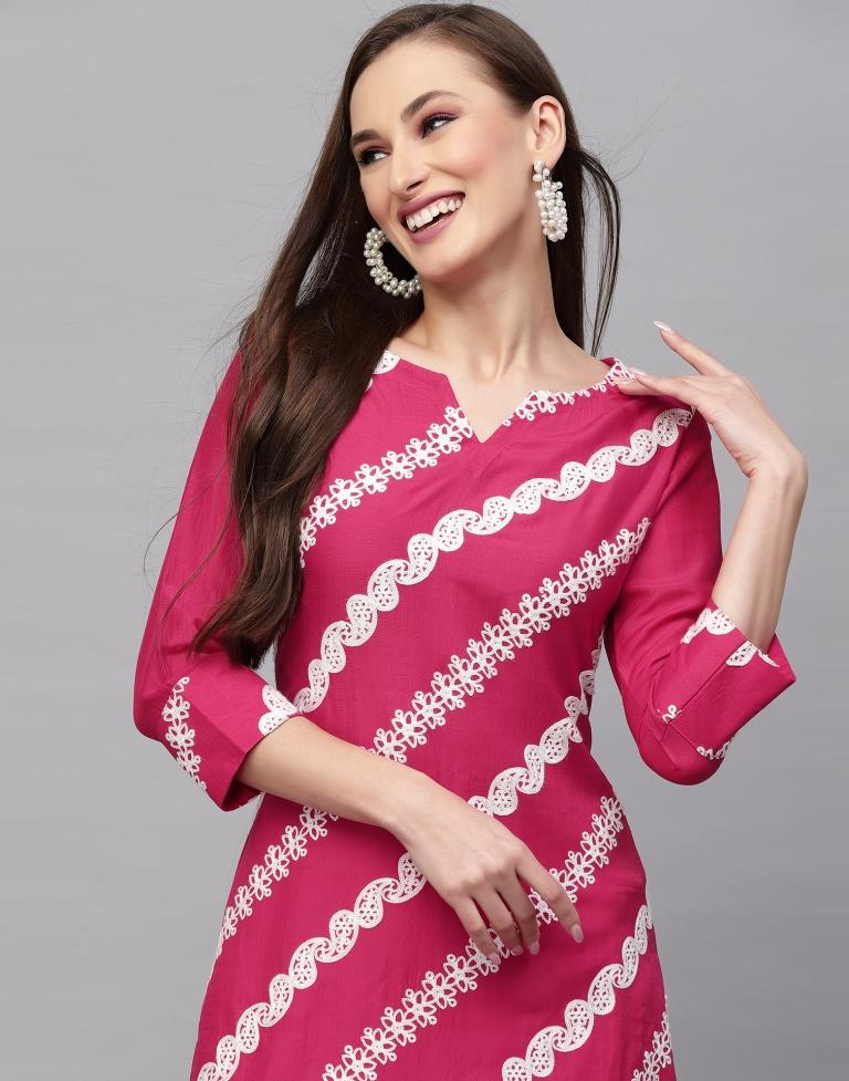 Pink Embroidery Chinnon Straight Kurta