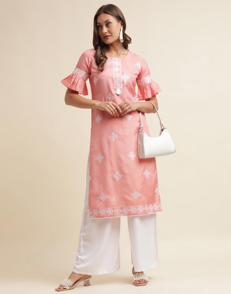 Peach Embroidered Kurta