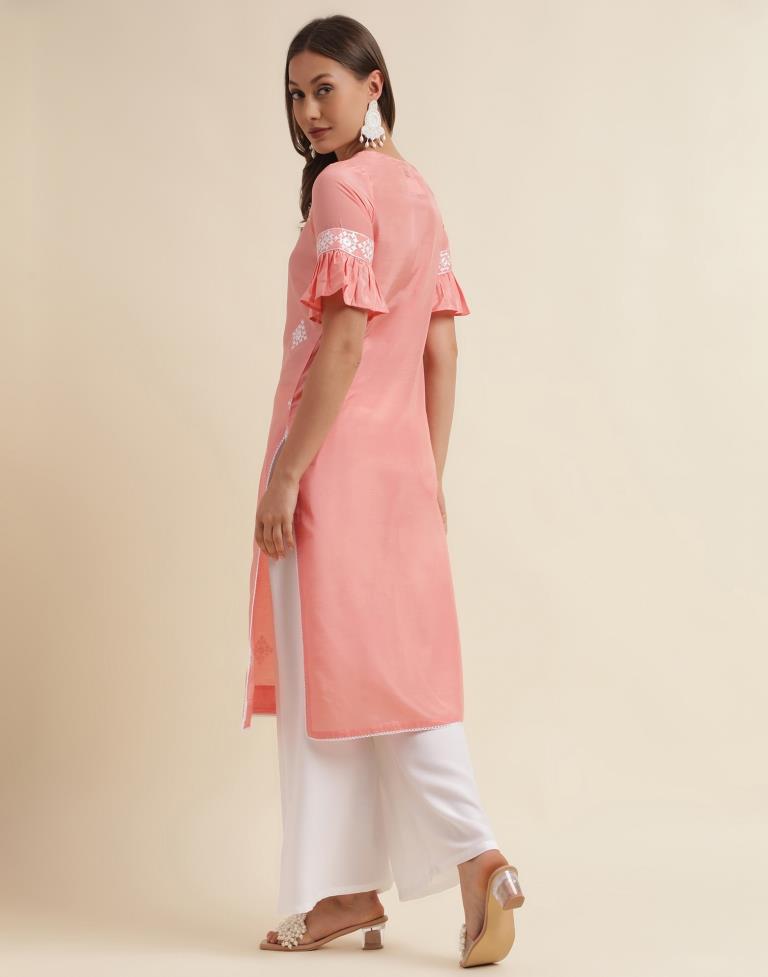 Peach Embroidered Kurta
