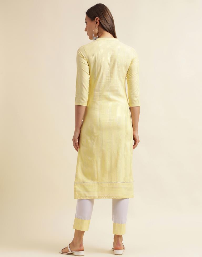 Yellow Weaved Cotton Kurta With Pant