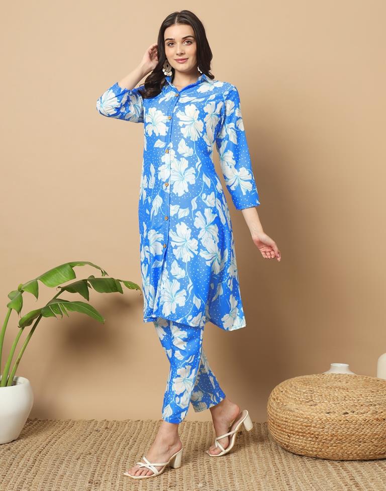 Blue Cotton Printed Co-ord Set