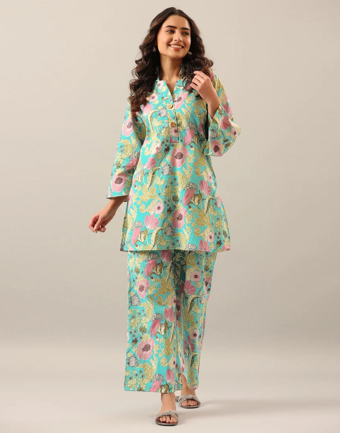 Light Turquoise Printed Rayon Co-ord Set