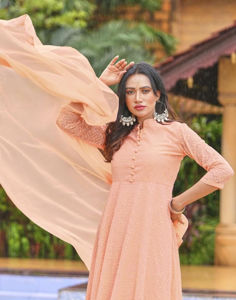 Pure Cotton Princess Cut Kurti in A-line pattern -Peach – Anhad Fashions