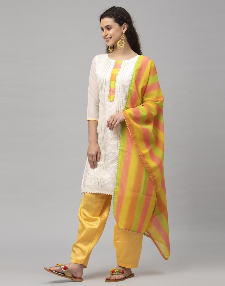 Definitive Off White Cotton Embroidered Unstitched Salwar Suit