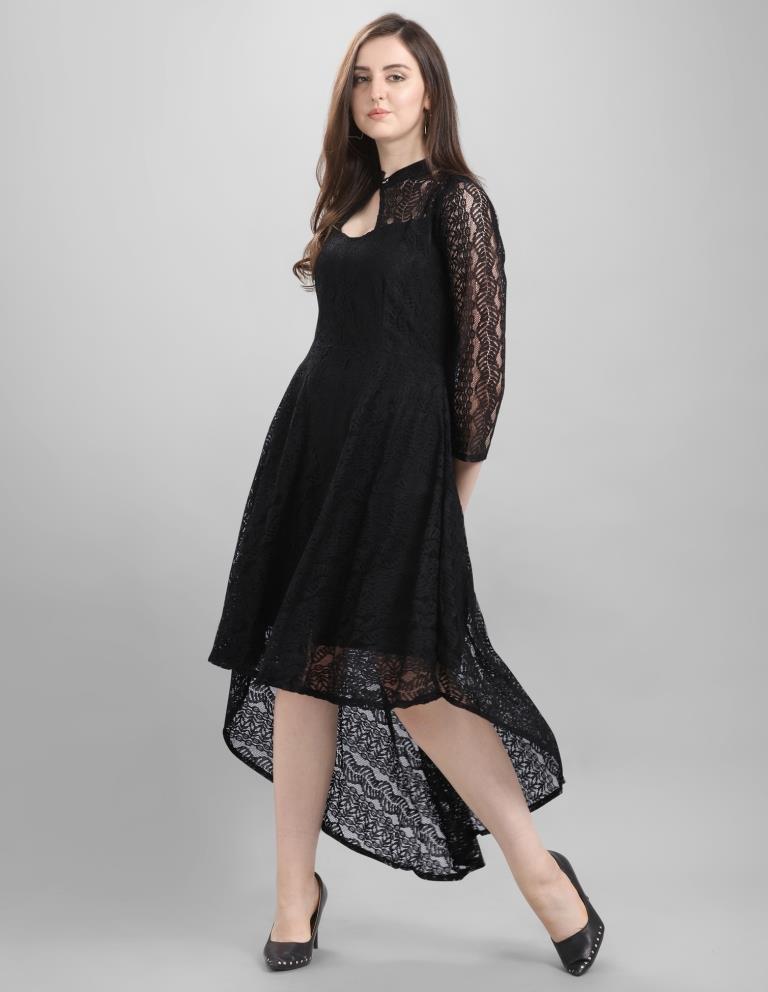 Black Coloured Net Russell Net Dress | SLV102TK2452