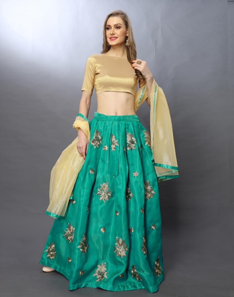 Angellic Turquoise Coloured Satin-Taffeta Zari Embroidered Casual Wear Lehenga | SLV103L10195