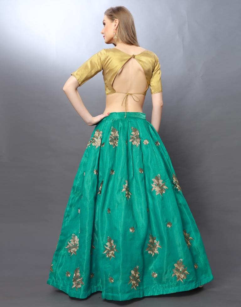 Angellic Turquoise Coloured Satin-Taffeta Zari Embroidered Casual Wear Lehenga | SLV103L10195
