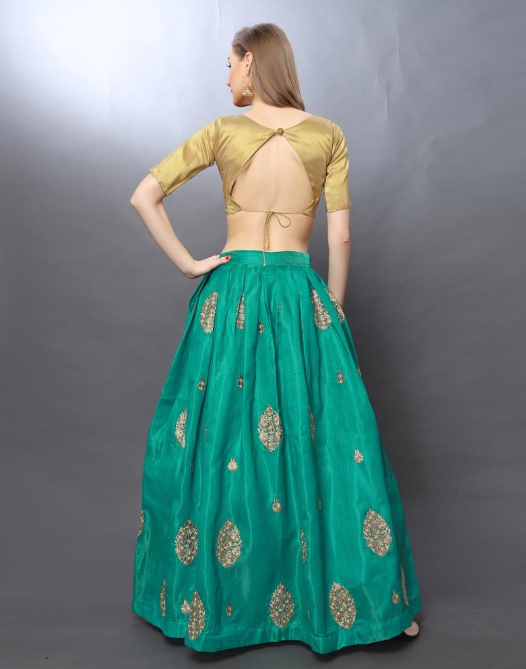 Ethnic Turquoise Coloured Satin-Taffeta Zari Embroidered Casual Wear Lehenga | SLV103L10196