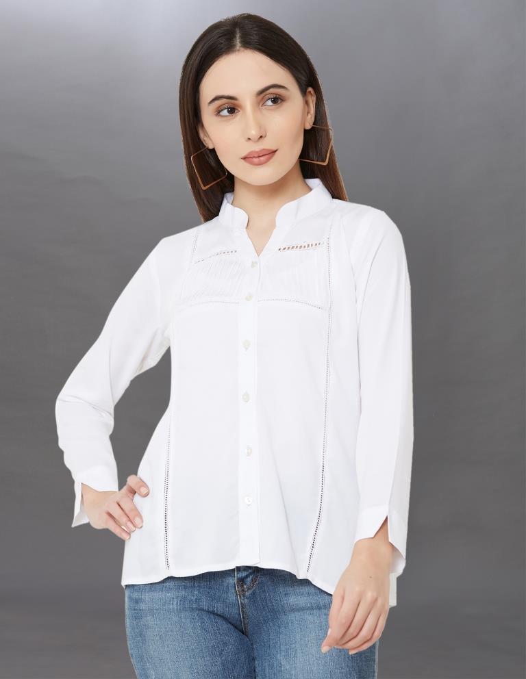 Gorgeous White Coloured Pleated Rayon Tops | SLV105TK2483