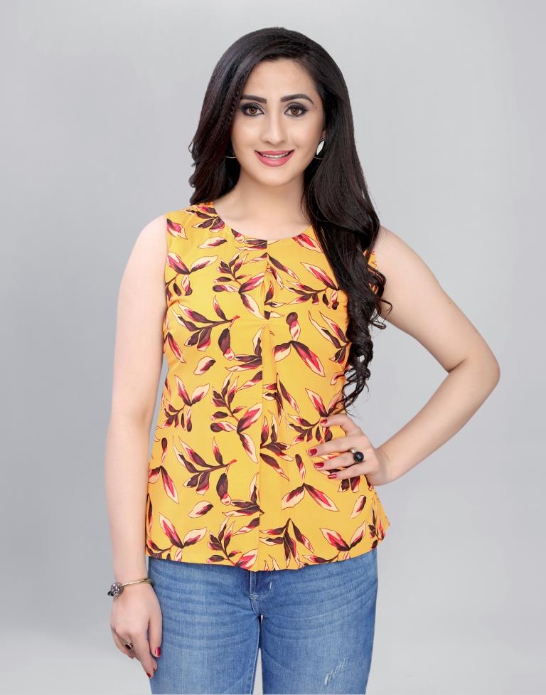 Gorgeous Yellow Coloured Printed Crepe Tops | SLV106TK2491