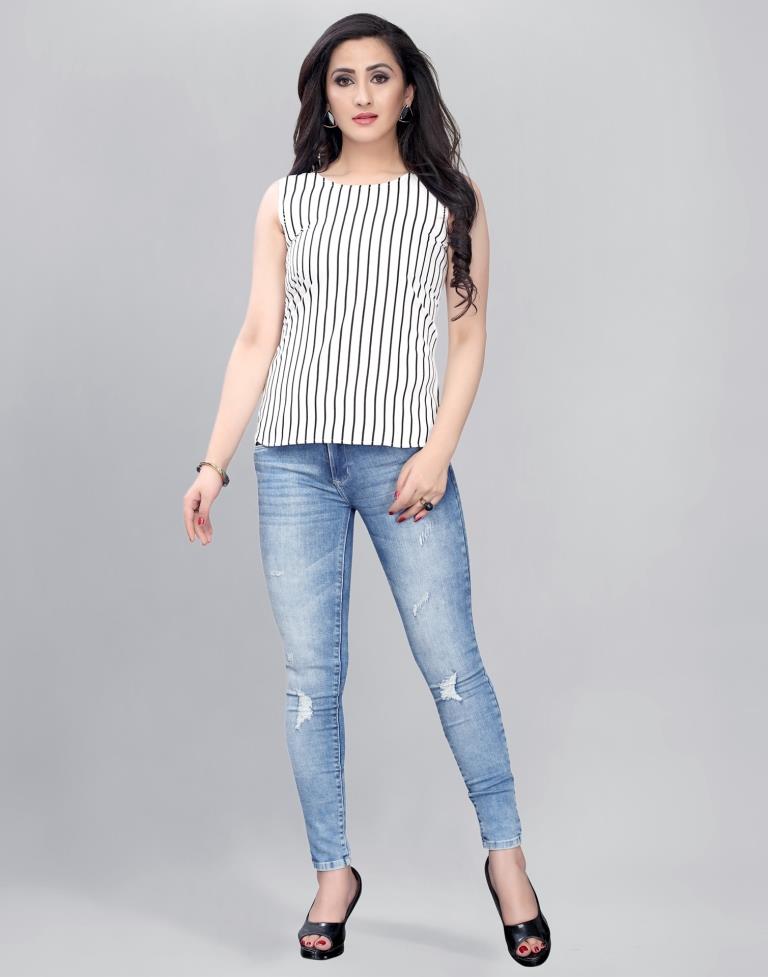 Stunning White Coloured Printed Crepe Tops | SLV106TK2497