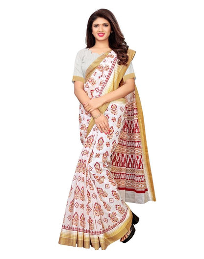 White Coloured Poly Cotton Printed Saree | SLV1099S156