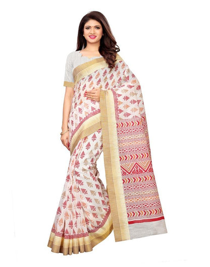 White Coloured Poly Cotton Printed Saree | SLV1099S160