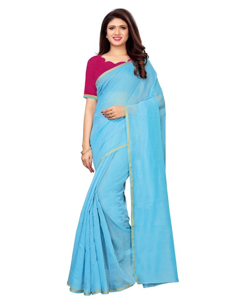 Blue Coloured Cotton Silk Plain Saree | SLV1100S2042