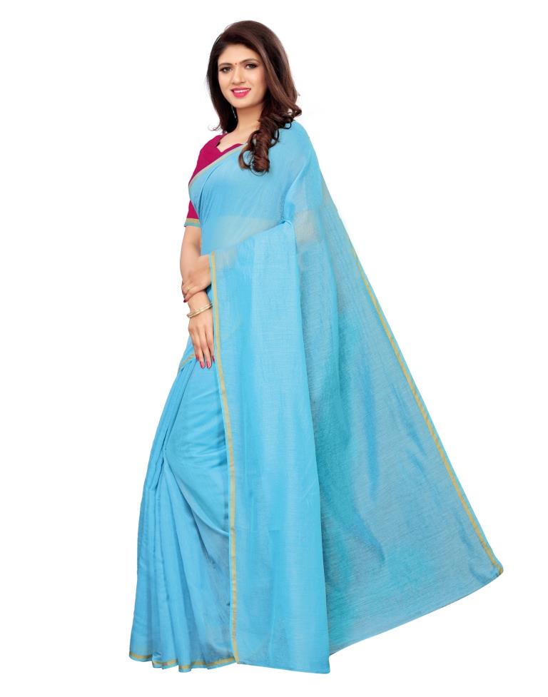 Blue Coloured Cotton Silk Plain Saree | SLV1100S2042