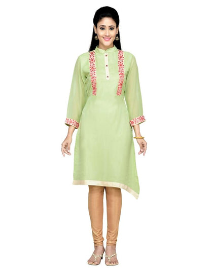 Green Coloured Georgette Embroidered Kurti | SLV110K1005