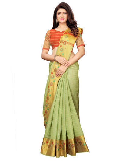 Green Coloured Cotton Silk Woven Saree | SLV1118S2052