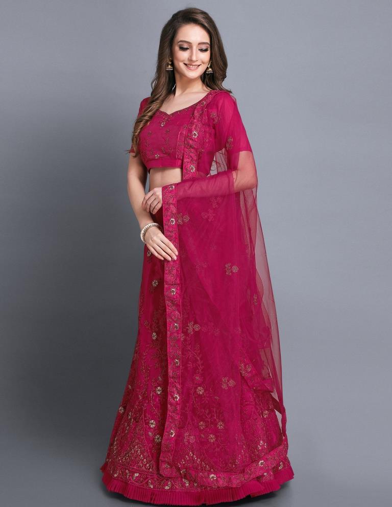 Blooming Pink Coloured Net Emroidery Casual Wear Lehenga | SLV113L10322