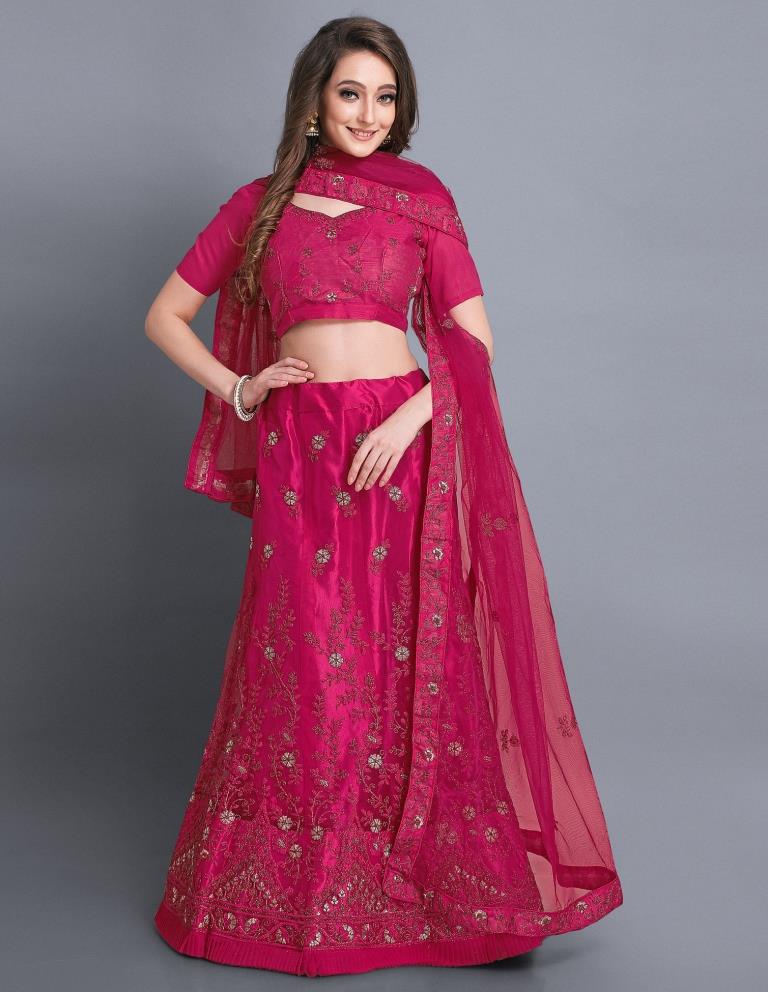 Blooming Pink Coloured Net Emroidery Casual Wear Lehenga | SLV113L10322