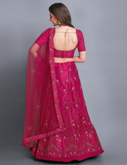 Blooming Pink Coloured Net Emroidery Casual Wear Lehenga | SLV113L10322