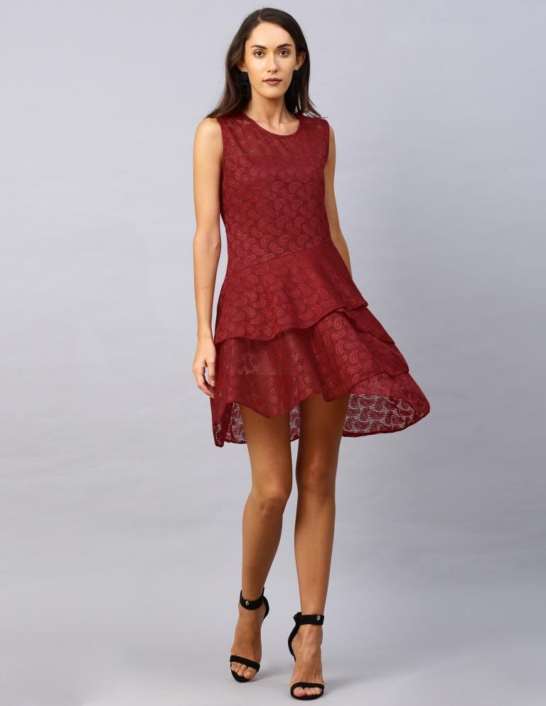 Red Coloured Net Russell Net Dress | SLV114TK2603