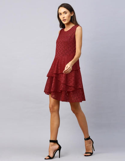 Red Coloured Net Russell Net Dress | SLV114TK2603