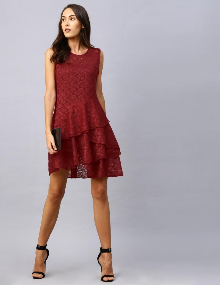 Red Coloured Net Russell Net Dress | SLV114TK2603