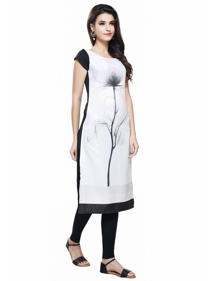 White Coloured Poly Crepe Printed Kurti | SLV115K175
