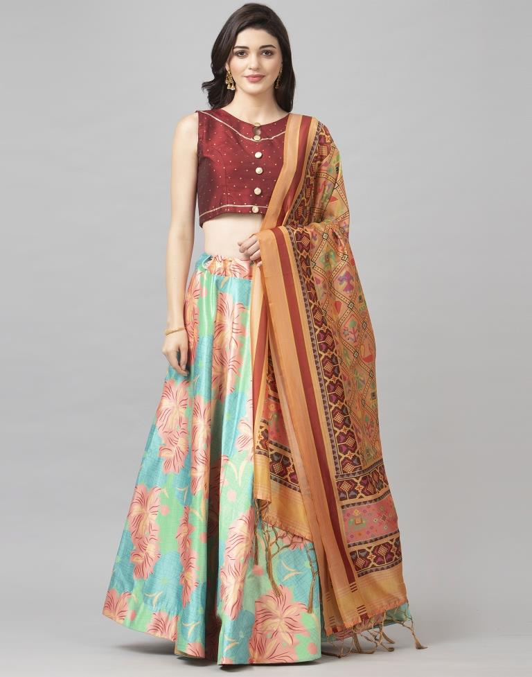 Contemporary Green Coloured Poly Silk Digital Printed Casual Wear Lehenga | SLV115L10346