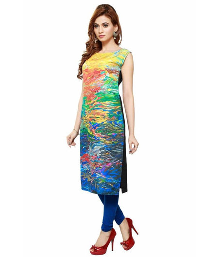 Multicolored Poly Crepe Printed Kurti | SLV116K182