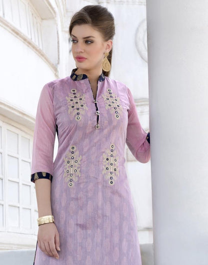 Pink Coloured Cotton Embroidered Kurti | SLV117K107
