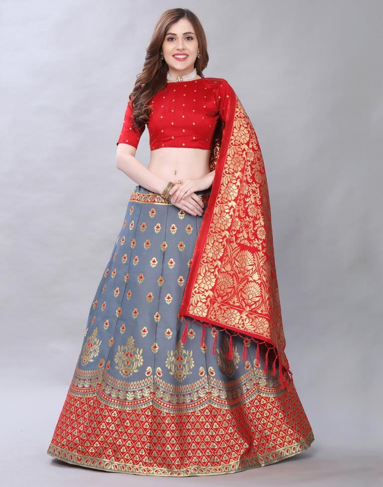 Whimsical Grey Coloured Poly Silk Jacquard Casual Wear Lehenga | SLV117L10371