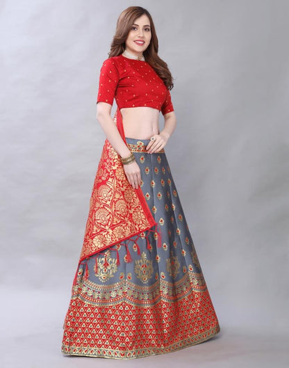 Whimsical Grey Coloured Poly Silk Jacquard Casual Wear Lehenga | SLV117L10371