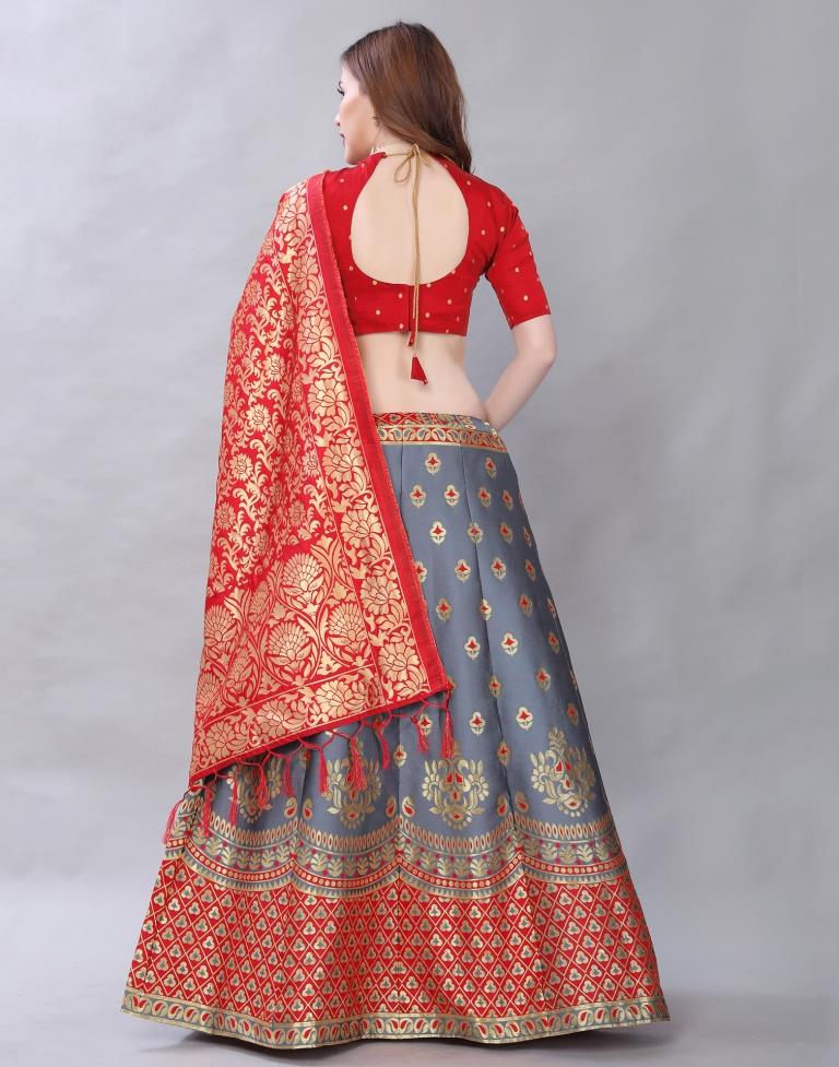 Whimsical Grey Coloured Poly Silk Jacquard Casual Wear Lehenga | SLV117L10371