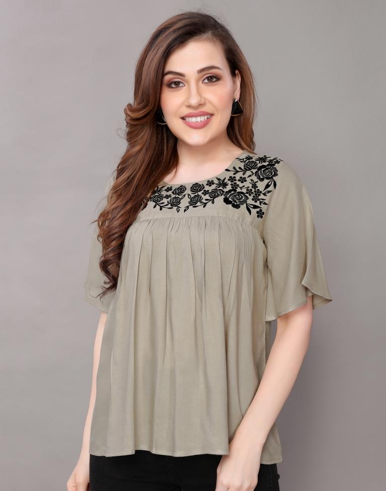 Buy this Grey Coloured Embroidered Rayon Tops, SLV117TK2637 Online from  Leemboodi at an affordable price in India.