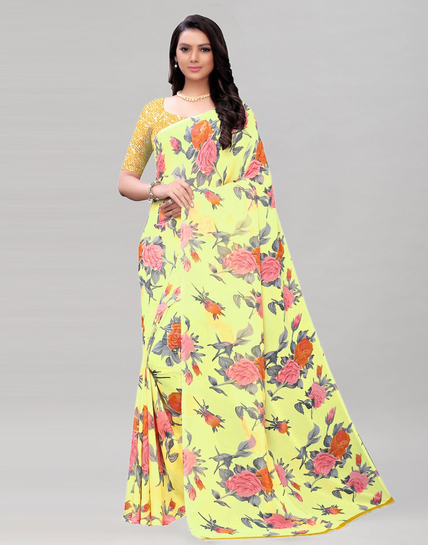 Yellow Printed Saree | 1182S123