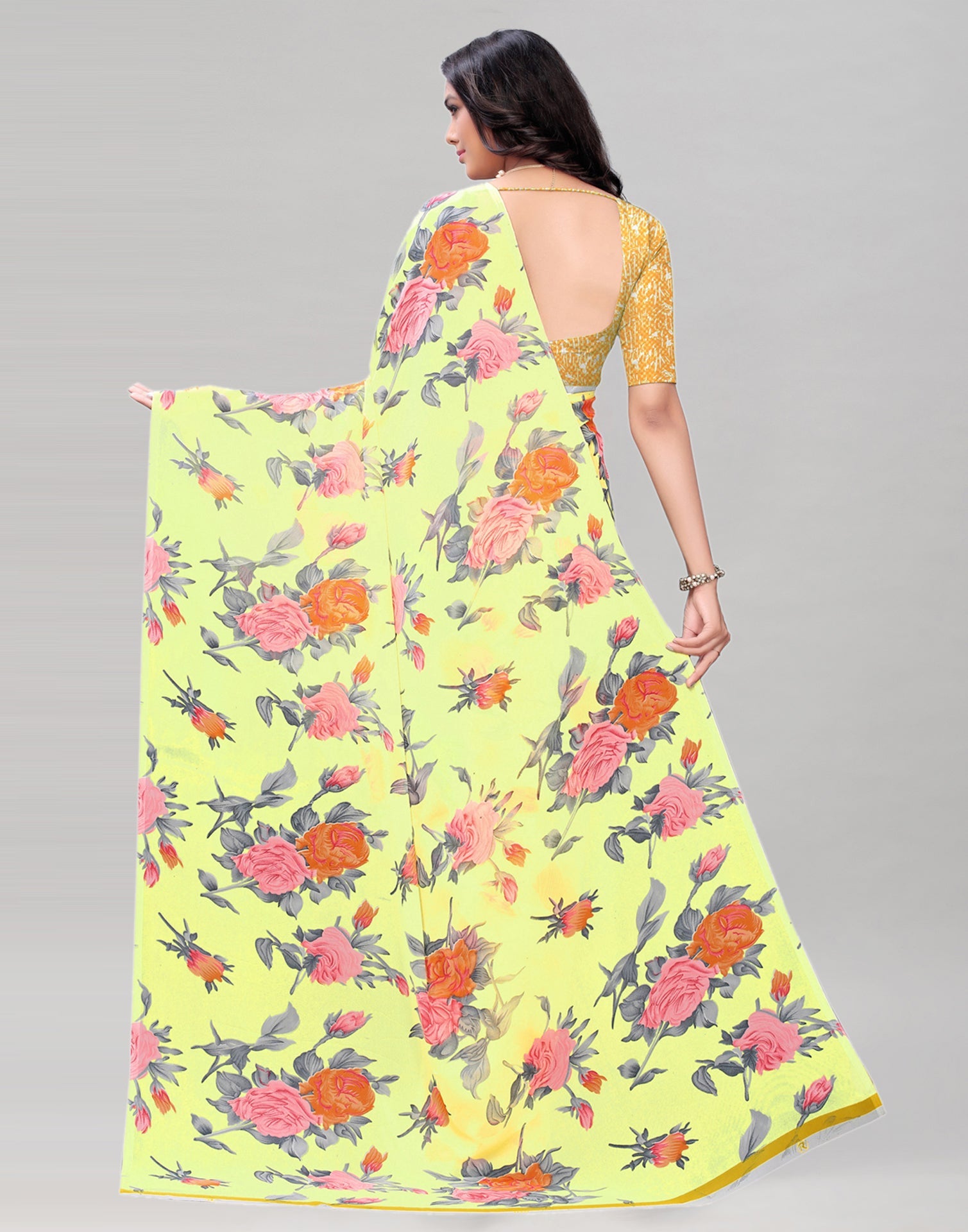 Yellow Printed Saree | 1182S123