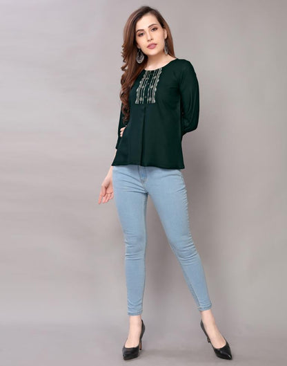 Bottle Green Embroidered Top | SLV118TK2641