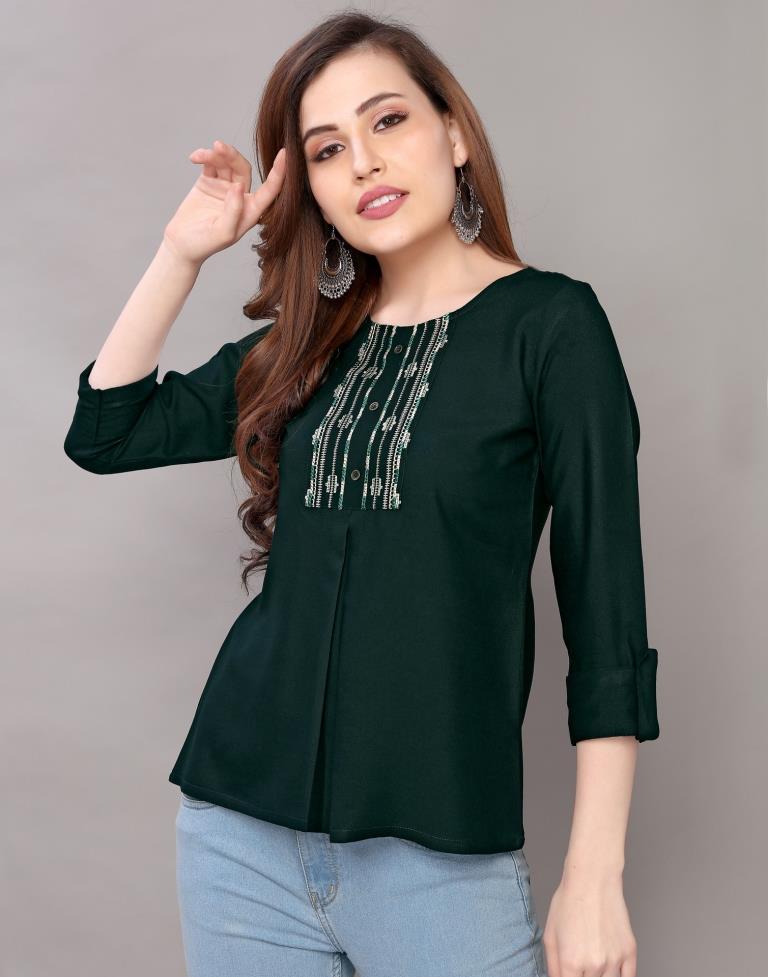 Bottle Green Embroidered Top | SLV118TK2641