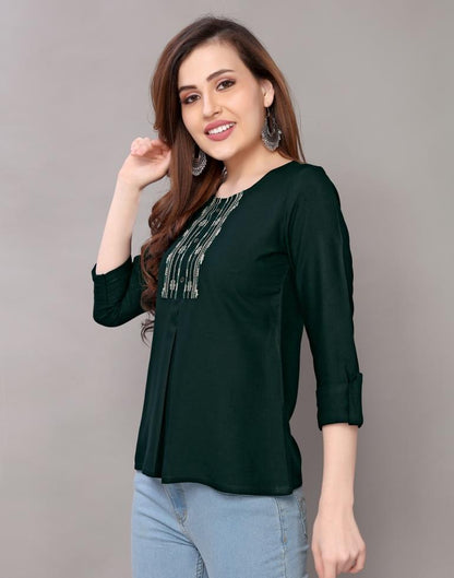 Bottle Green Embroidered Top | SLV118TK2641