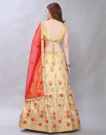 Stylish Cream Coloured Poly Silk Embroidered Casual Wear Lehenga | SLV119L10398