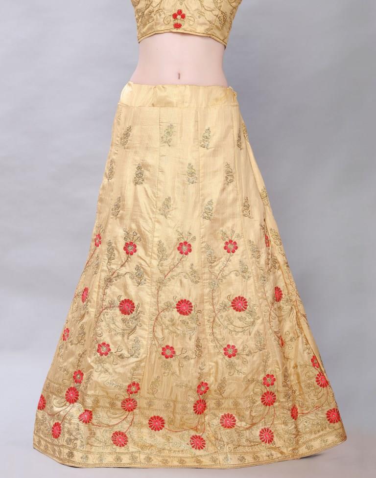 Stylish Cream Coloured Poly Silk Embroidered Casual Wear Lehenga | SLV119L10398