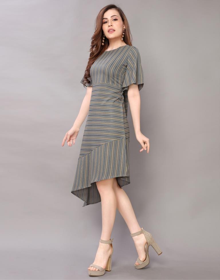Olive Green Coloured Woven Striped Rayon Dress | SLV120TK2661