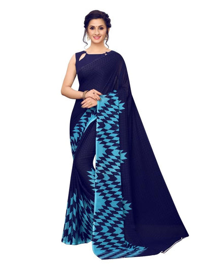 Navy Blue Coloured Printed Georgette Saree | SLV1221S2193