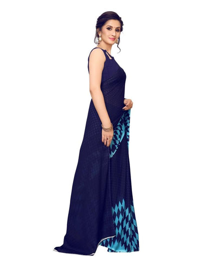 Navy Blue Coloured Printed Georgette Saree | SLV1221S2193