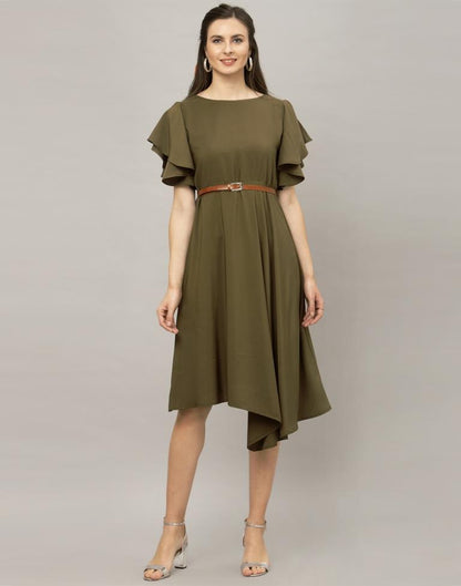 Olive Green Coloured Dyed Thick Georgette Dress | SLV122TK2674
