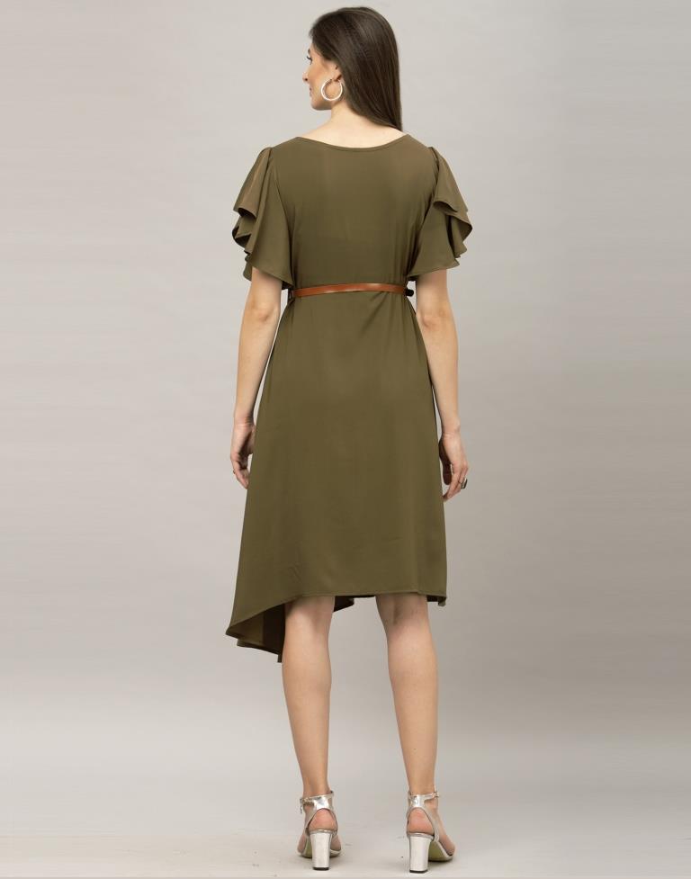 Olive Green Coloured Dyed Thick Georgette Dress | SLV122TK2674