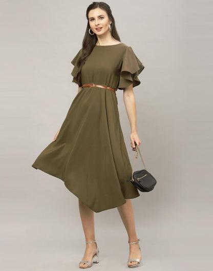 Olive Green Coloured Dyed Thick Georgette Dress | SLV122TK2674