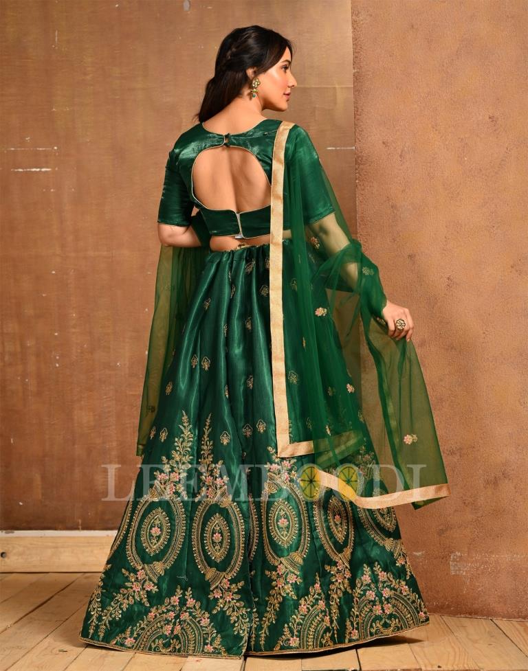 Bottle Green Coloured Poly Silk Embroidered Partywear Lehenga  | SLV125L10495