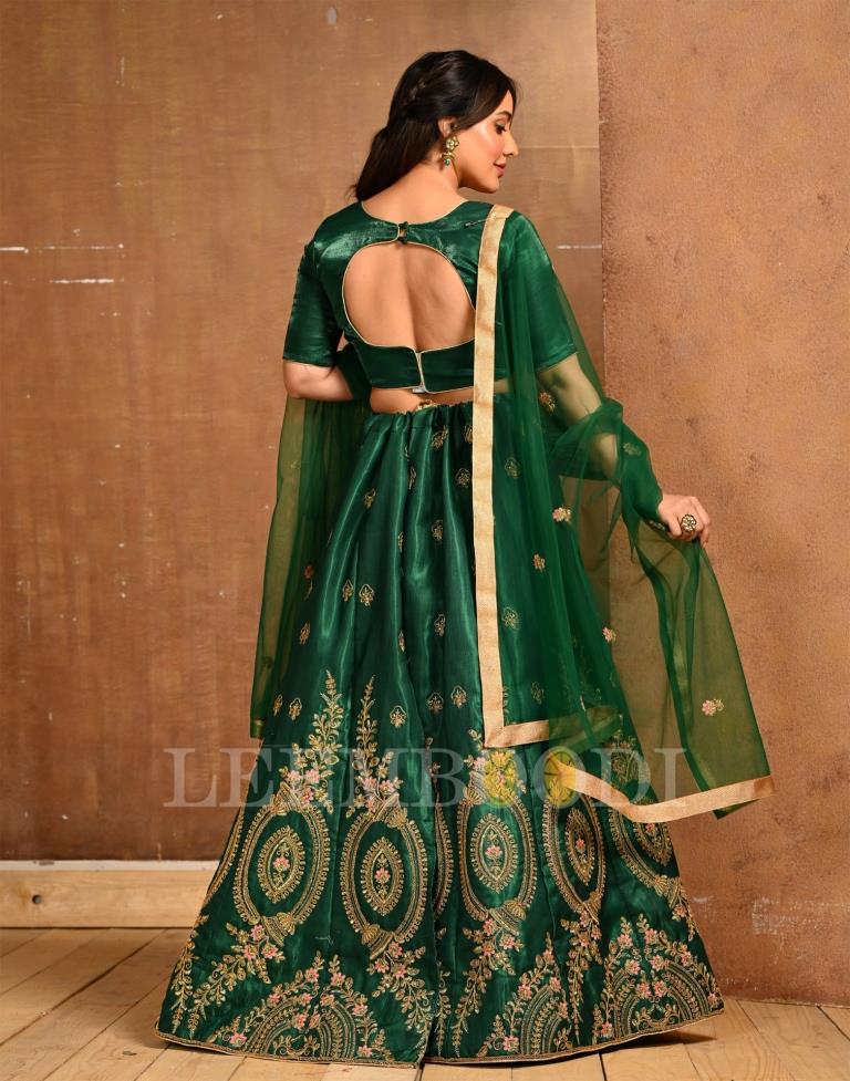 Bottle Green Coloured Poly Silk Embroidered Partywear Lehenga  | SLV125L10495